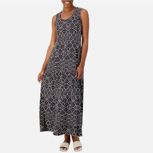 Denim & Co. Canyon Retreat Petite Printed Cotton Slub Maxi WashedBlack -Petite L
